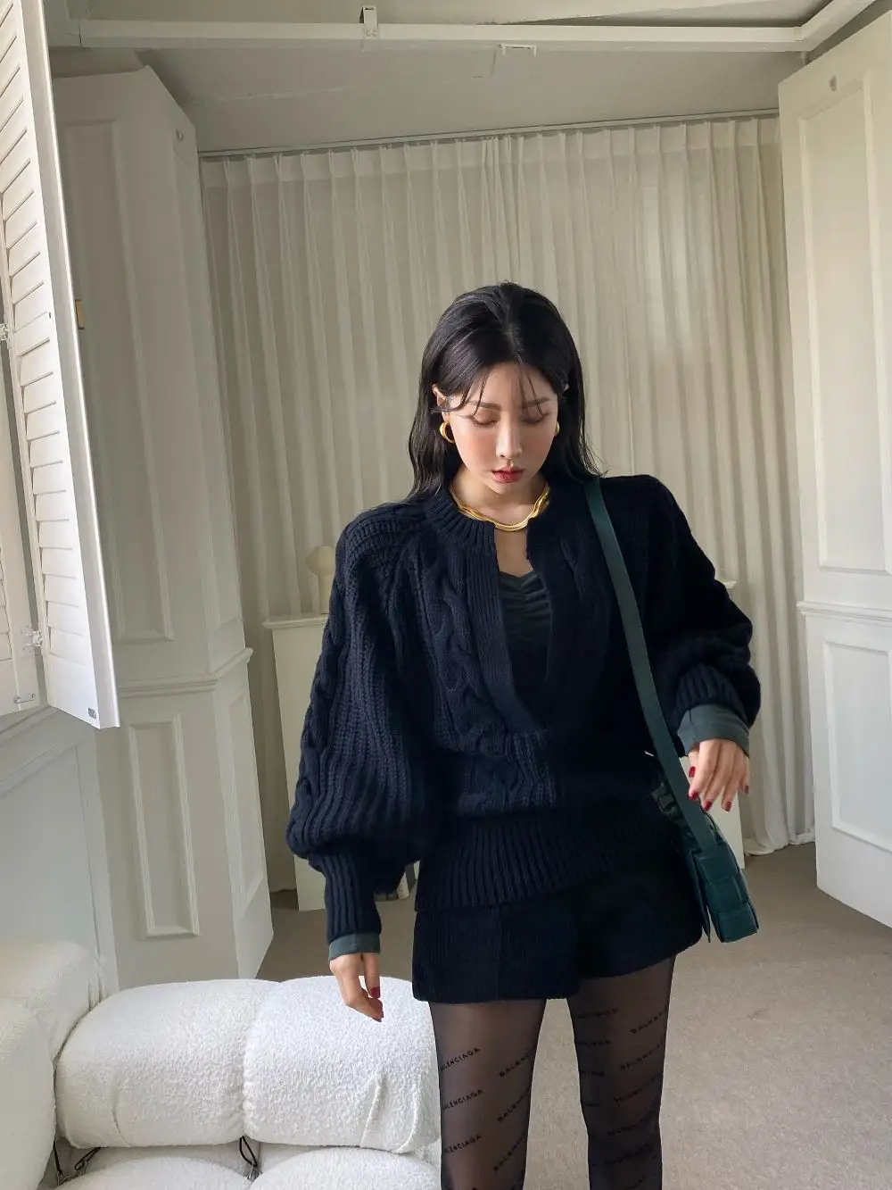 Women's Korean Chic Neck Sweater Brown Knitted 2023 — feature 14