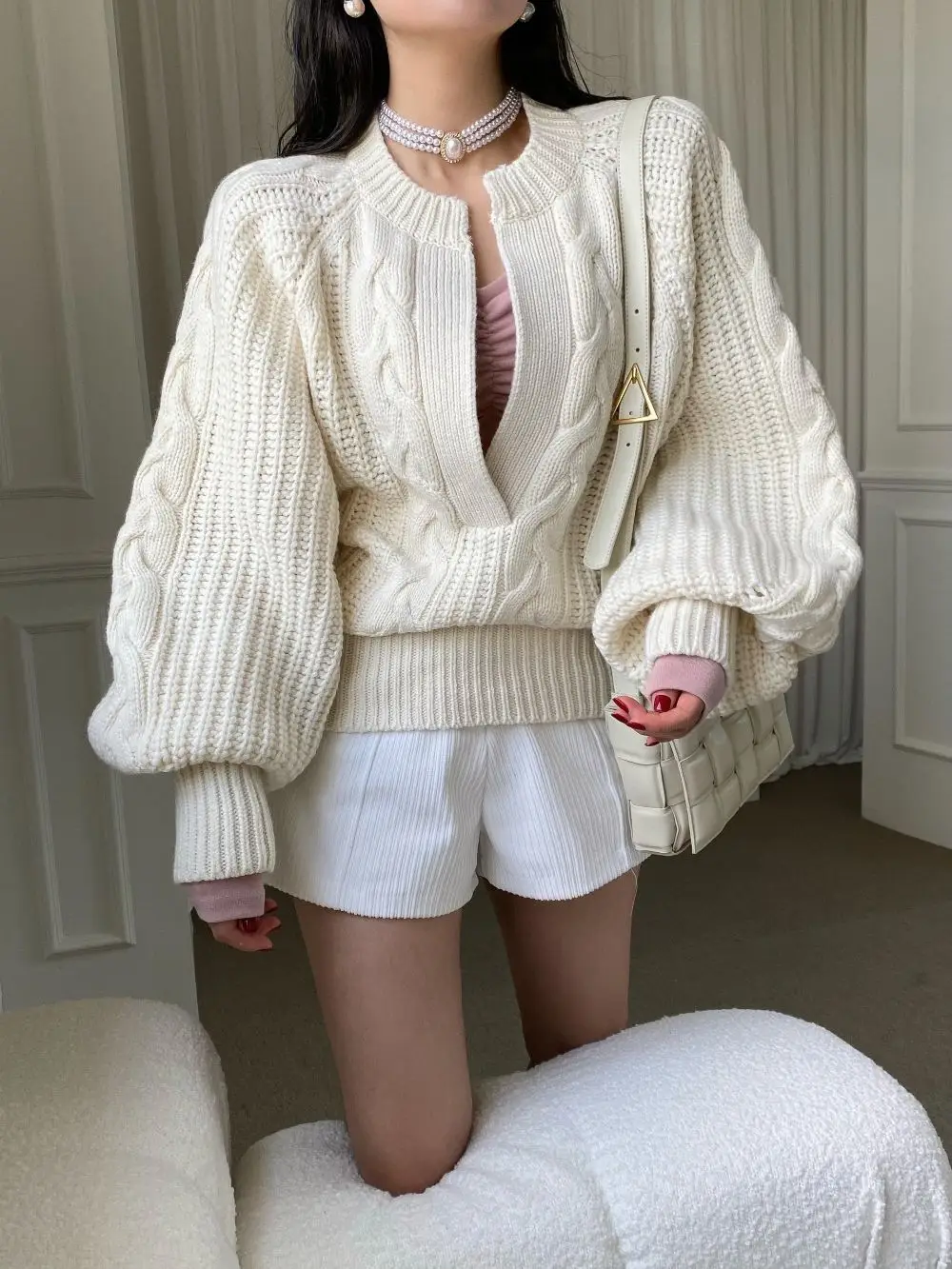 Women's Korean Chic Neck Sweater Brown Knitted 2023 — feature 4