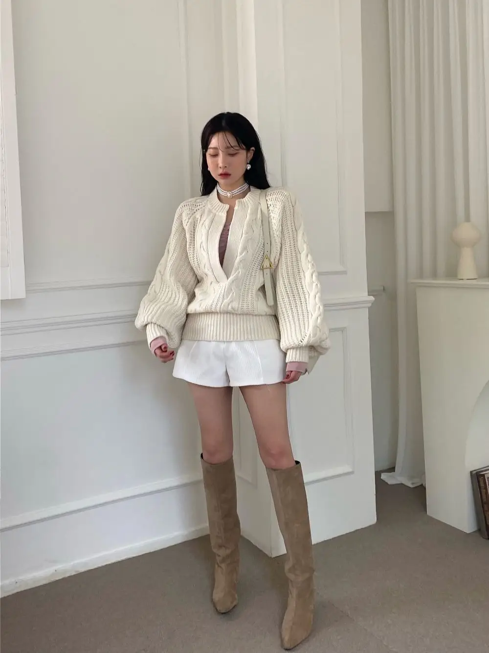 Women's Korean Chic Neck Sweater Brown Knitted 2023 — feature 6