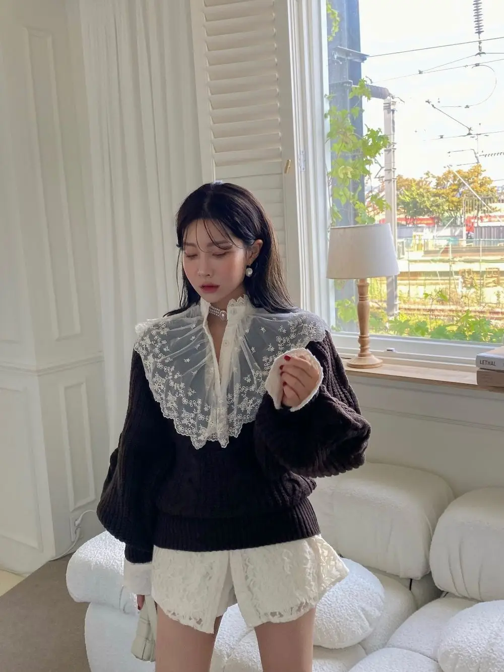 Women's Korean Chic Neck Sweater Brown Knitted 2023 — feature 7