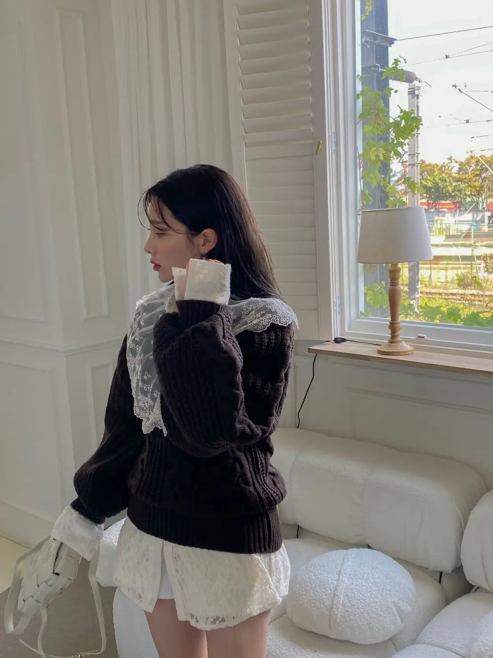 Women's Korean Chic Neck Sweater Brown Knitted 2023 — feature 8