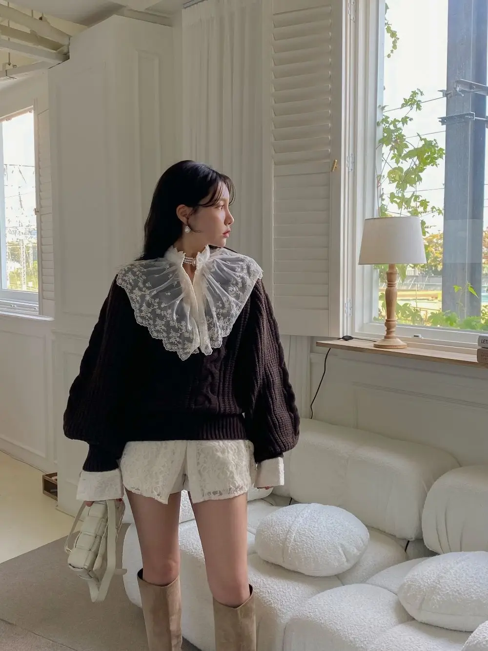 Women's Korean Chic Neck Sweater Brown Knitted 2023 — feature 9