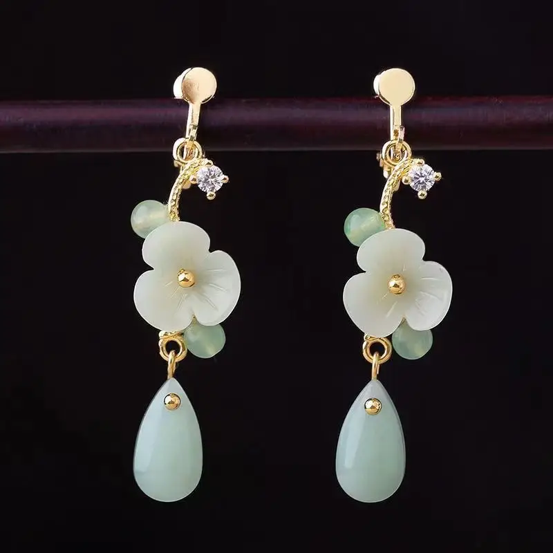 Women's Green Flower Earrings with Silver Hook - Image 2