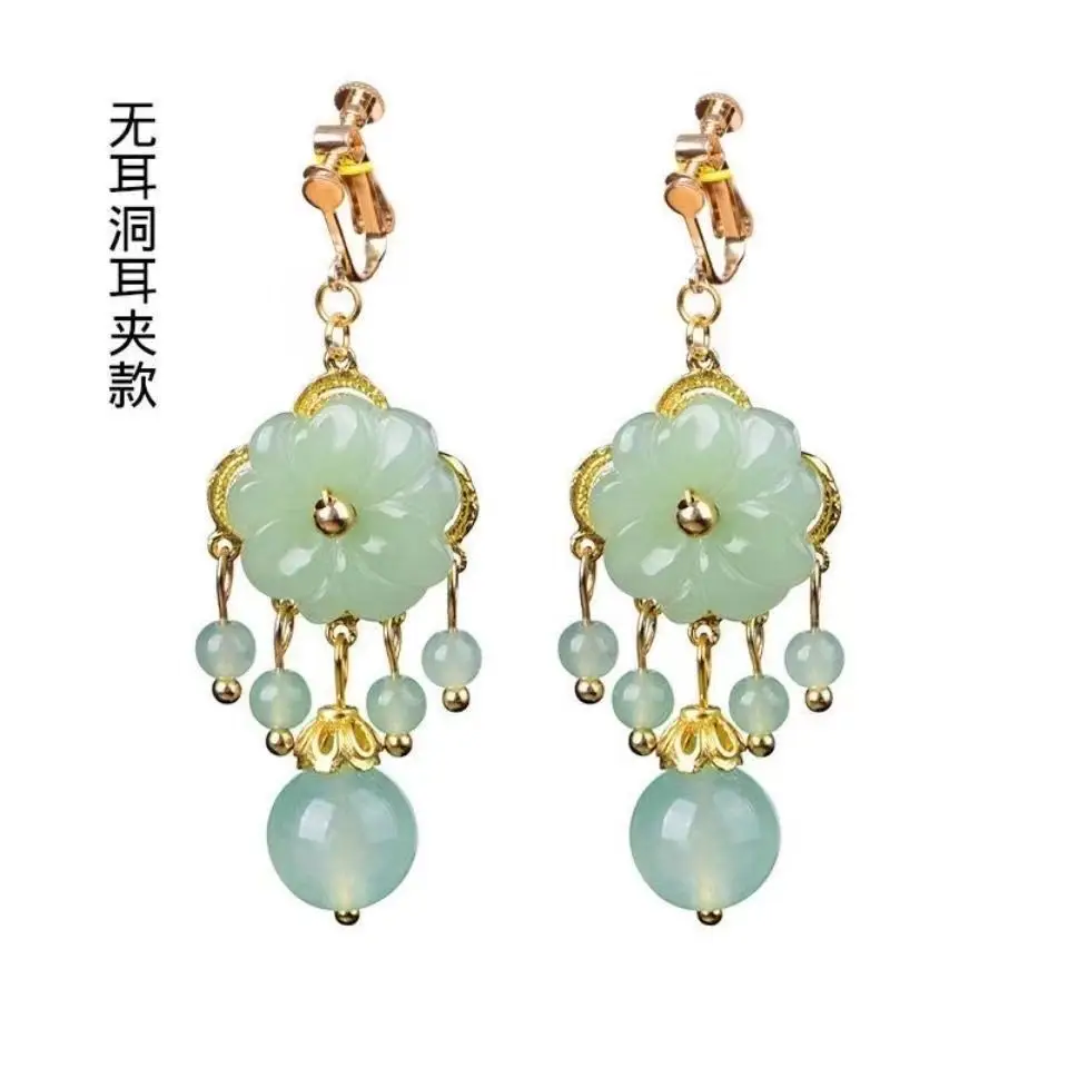 Women's Green Flower Earrings with Silver Hook - Image 4