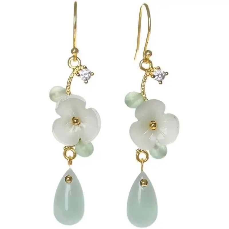 Women's Green Flower Earrings with Silver Hook - Image 5
