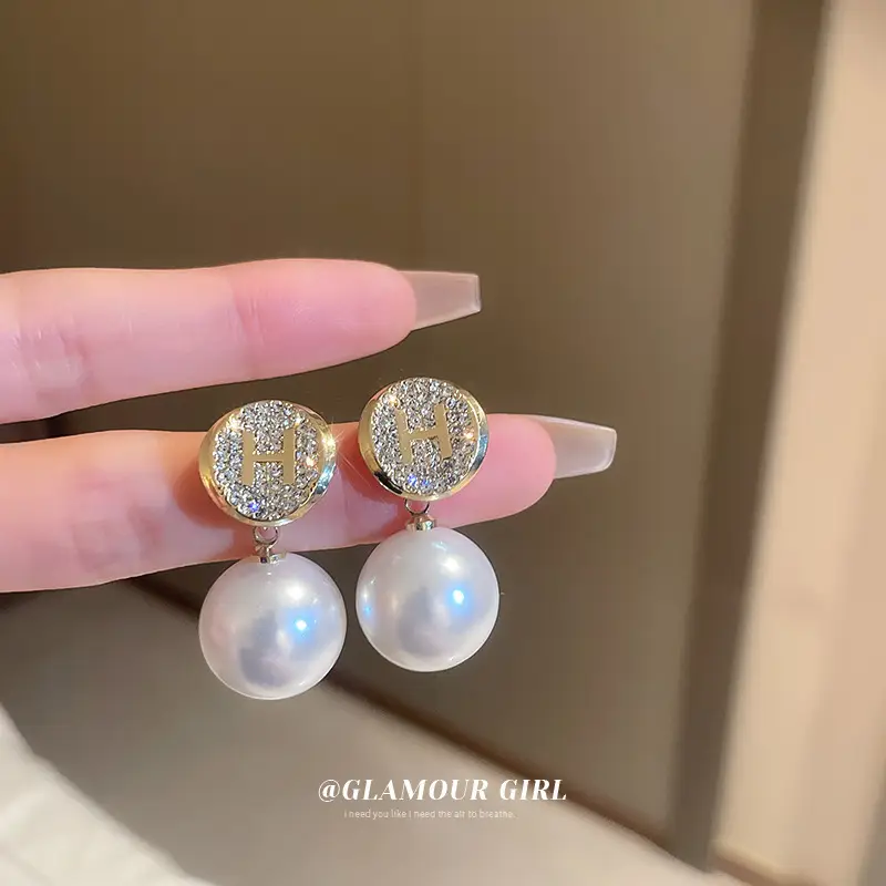 Silver Pearl Diamond Embedded Geometric Earrings for Women - Image 2