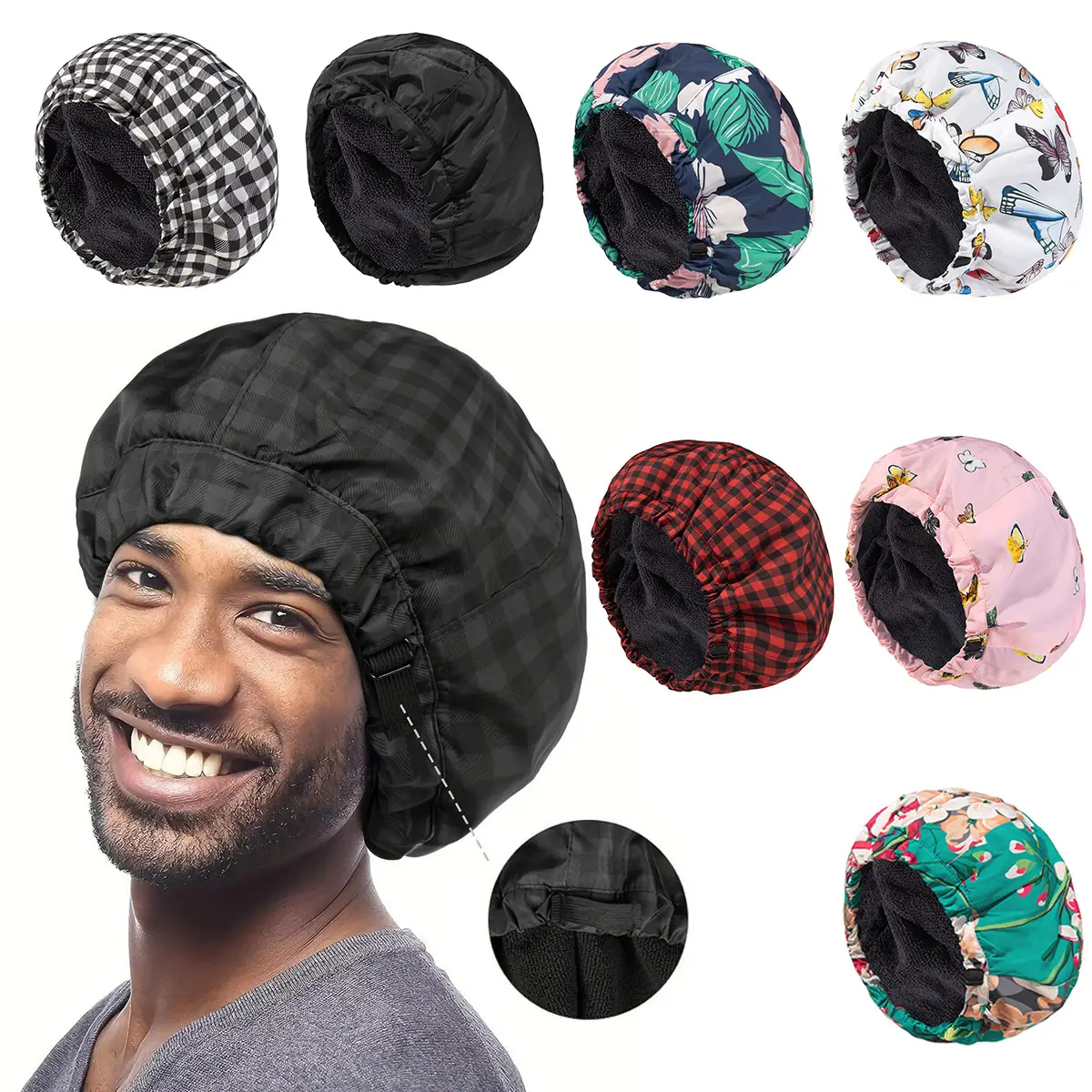 Black Waterproof Dry Hair Hat for Adults - Image 9