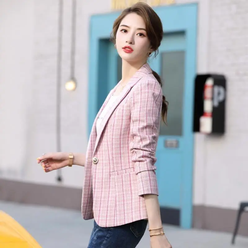 Korean Style Plaid Small Suit Jacket for Women