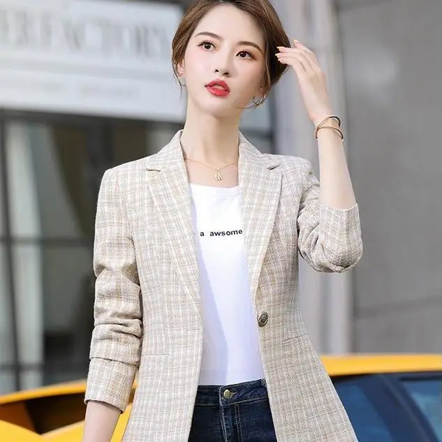 Korean Style Plaid Small Suit Jacket for Women