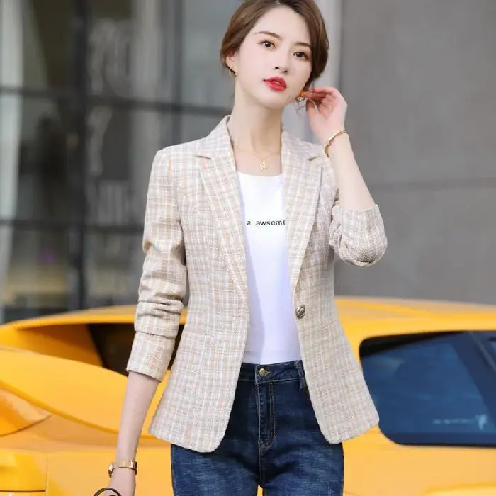 Korean Style Plaid Small Suit Jacket for Women