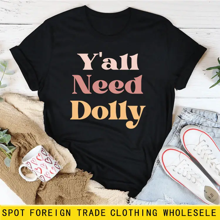 Women Red T-Shirt Y'All Need Dolly Print - Image 24