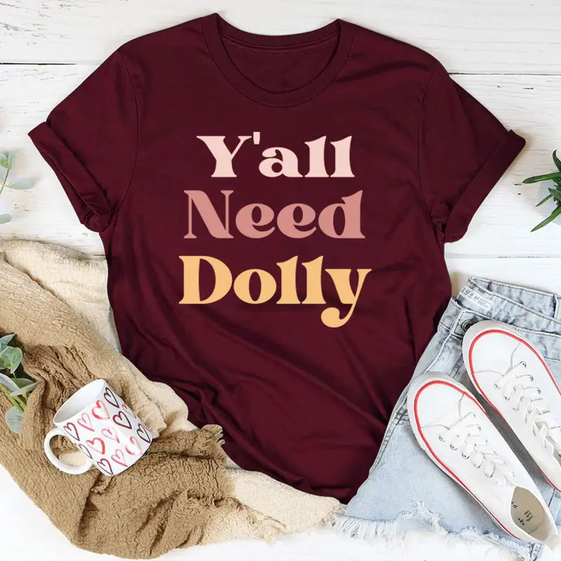Women Red T-Shirt Y'All Need Dolly Print - Image 27