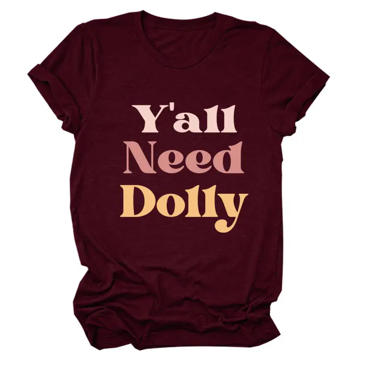 Women Red T-Shirt Y'All Need Dolly Print - Image 10