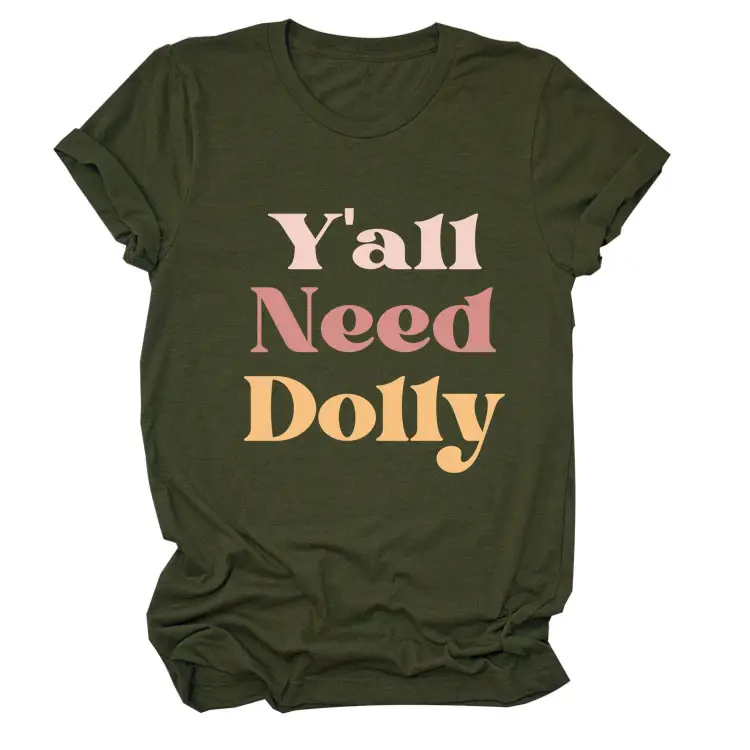 Women Red T-Shirt Y'All Need Dolly Print - Image 11