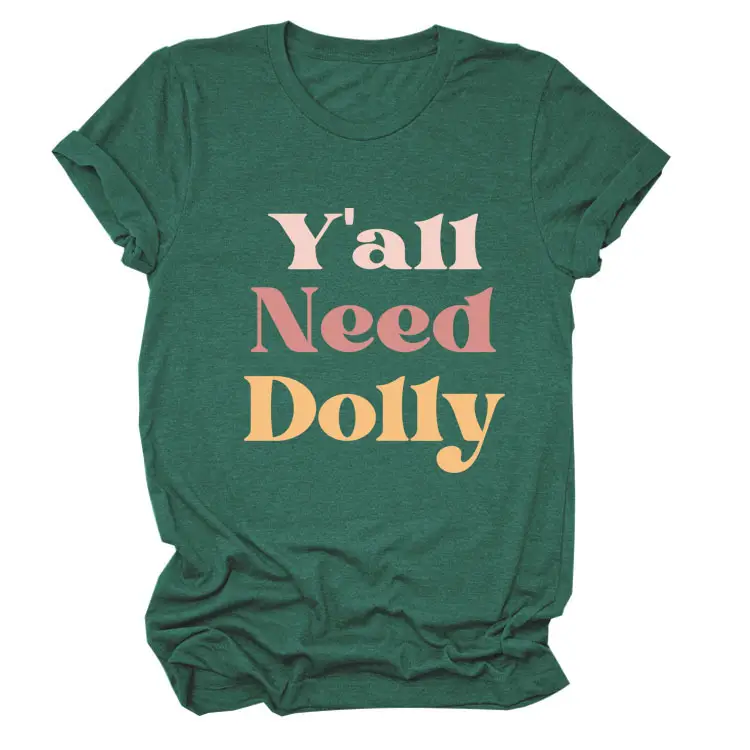 Women Red T-Shirt Y'All Need Dolly Print - Image 13