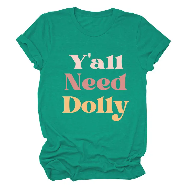 Women Red T-Shirt Y'All Need Dolly Print - Image 19