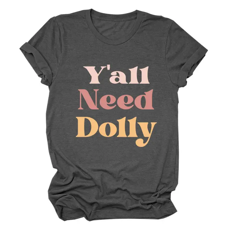 Women Red T-Shirt Y'All Need Dolly Print - Image 2