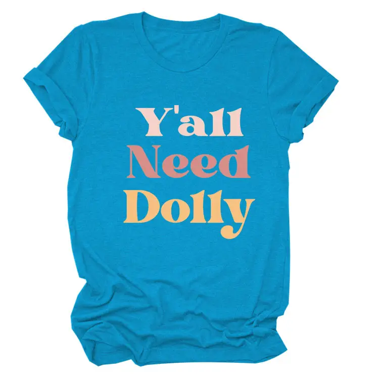 Women Red T-Shirt Y'All Need Dolly Print - Image 21