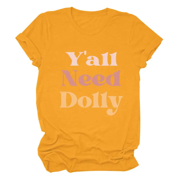 Women Red T-Shirt Y'All Need Dolly Print - Image 3