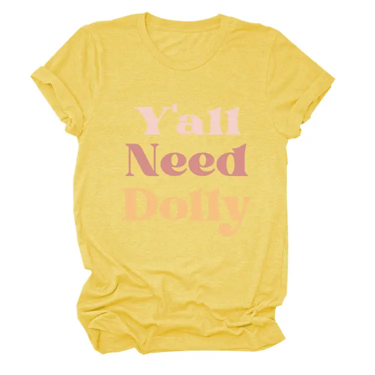 Women Red T-Shirt Y'All Need Dolly Print - Image 5