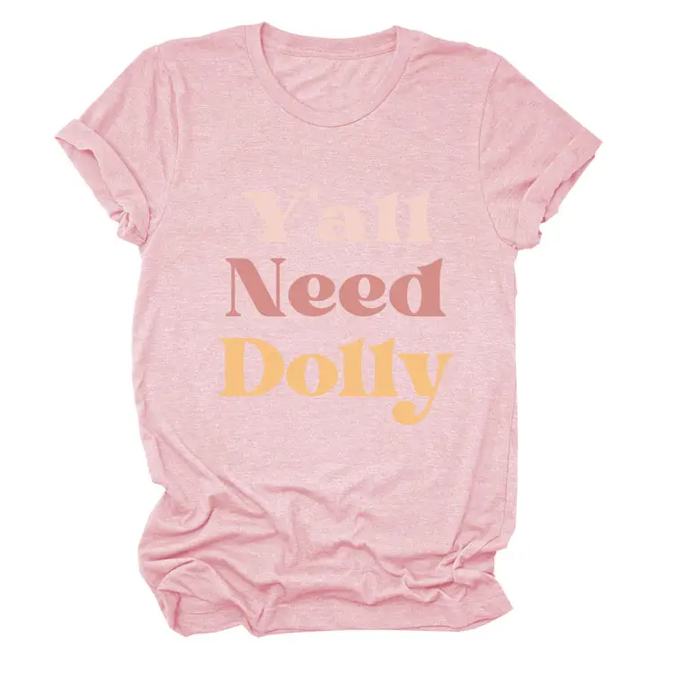 Women Red T-Shirt Y'All Need Dolly Print - Image 6