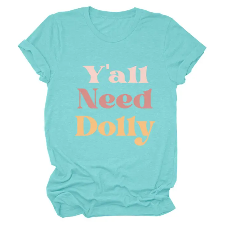 Women Red T-Shirt Y'All Need Dolly Print - Image 8