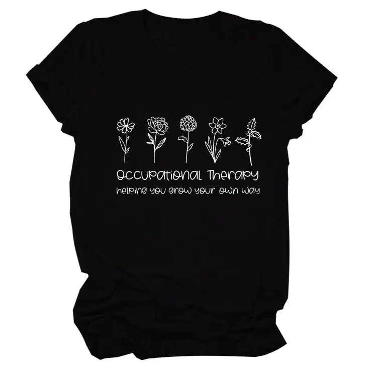 Women Occupational Therapy Printed T-Shirt Black Round Neck