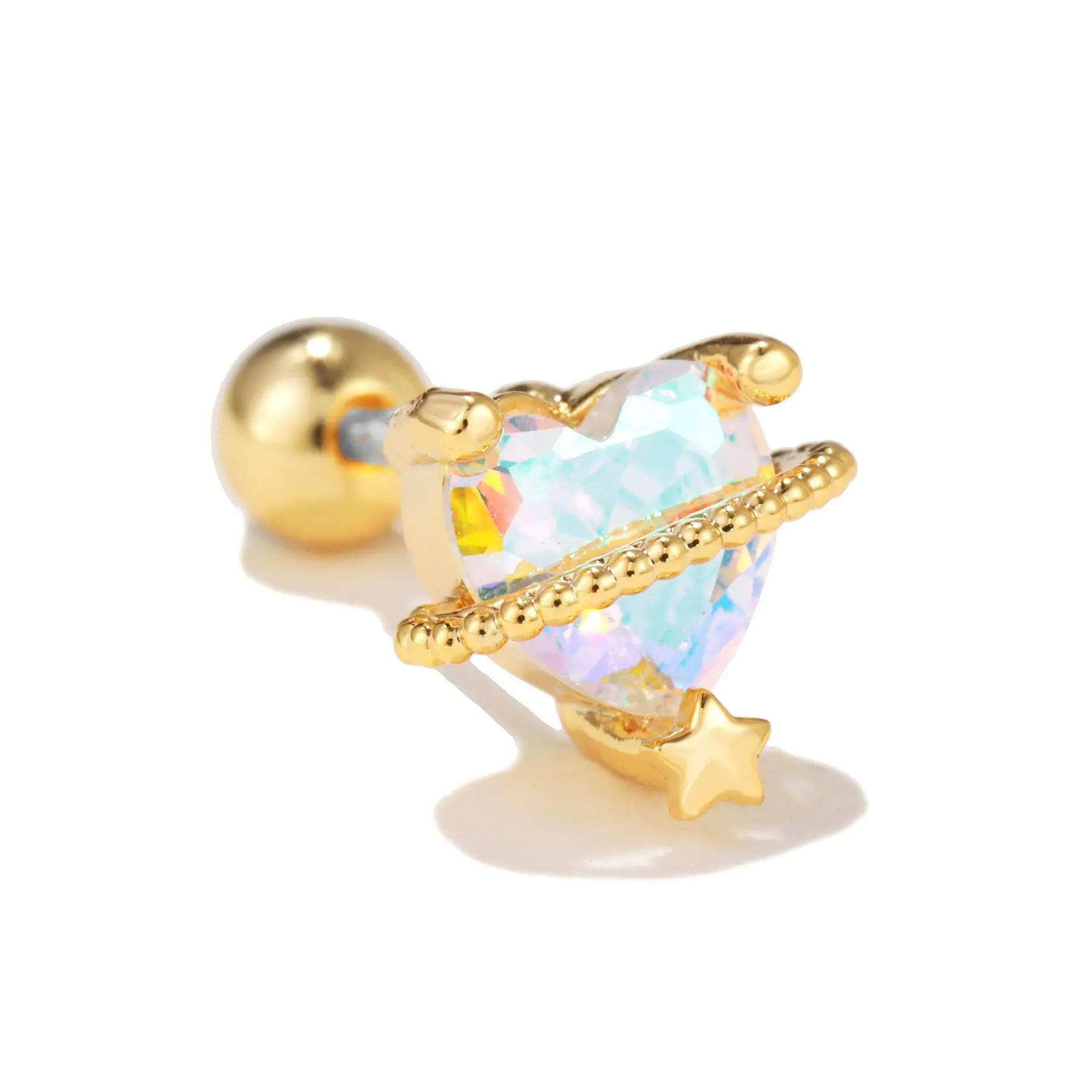 Star Shaped Gold Zircon Earrings for Women