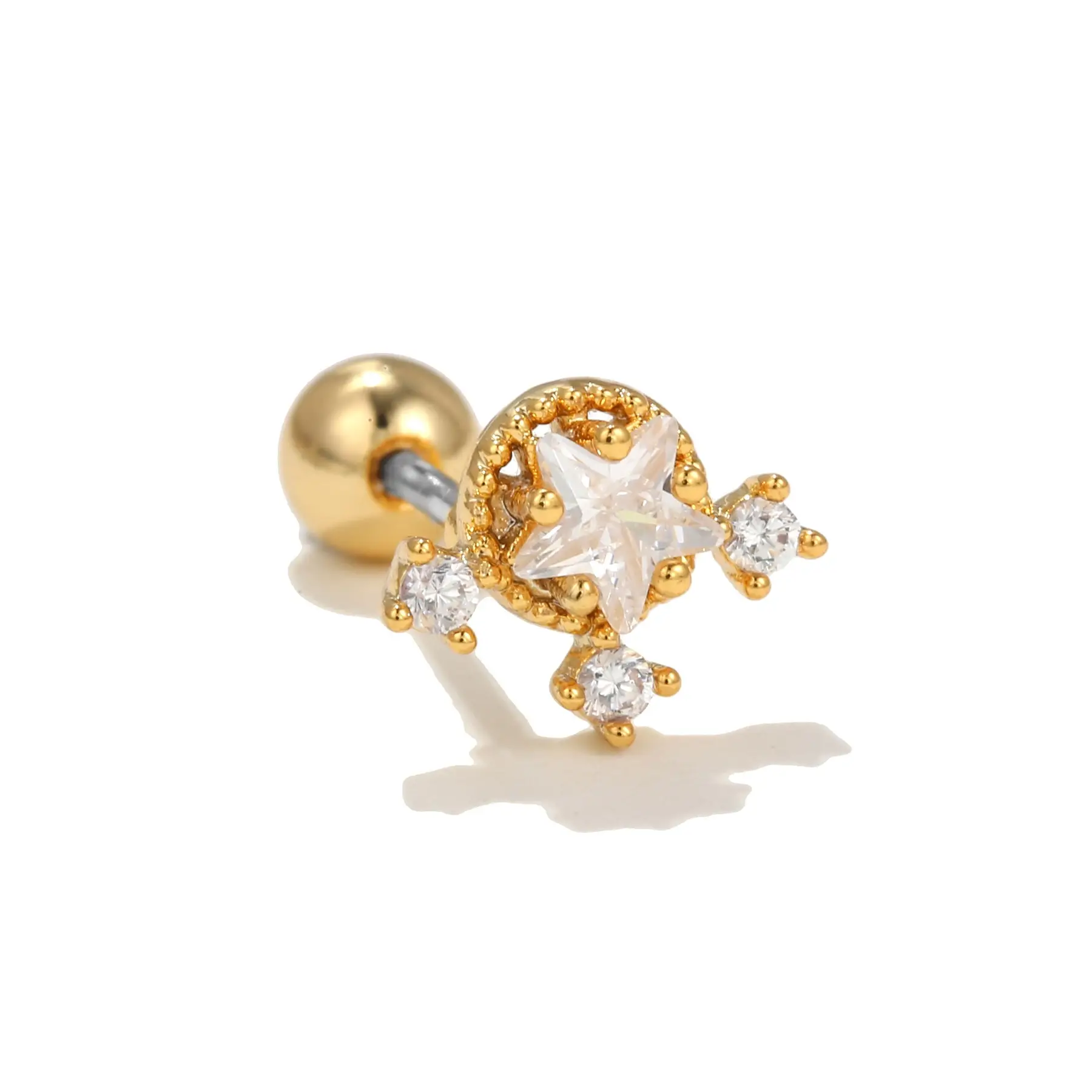 Star Shaped Gold Zircon Earrings for Women