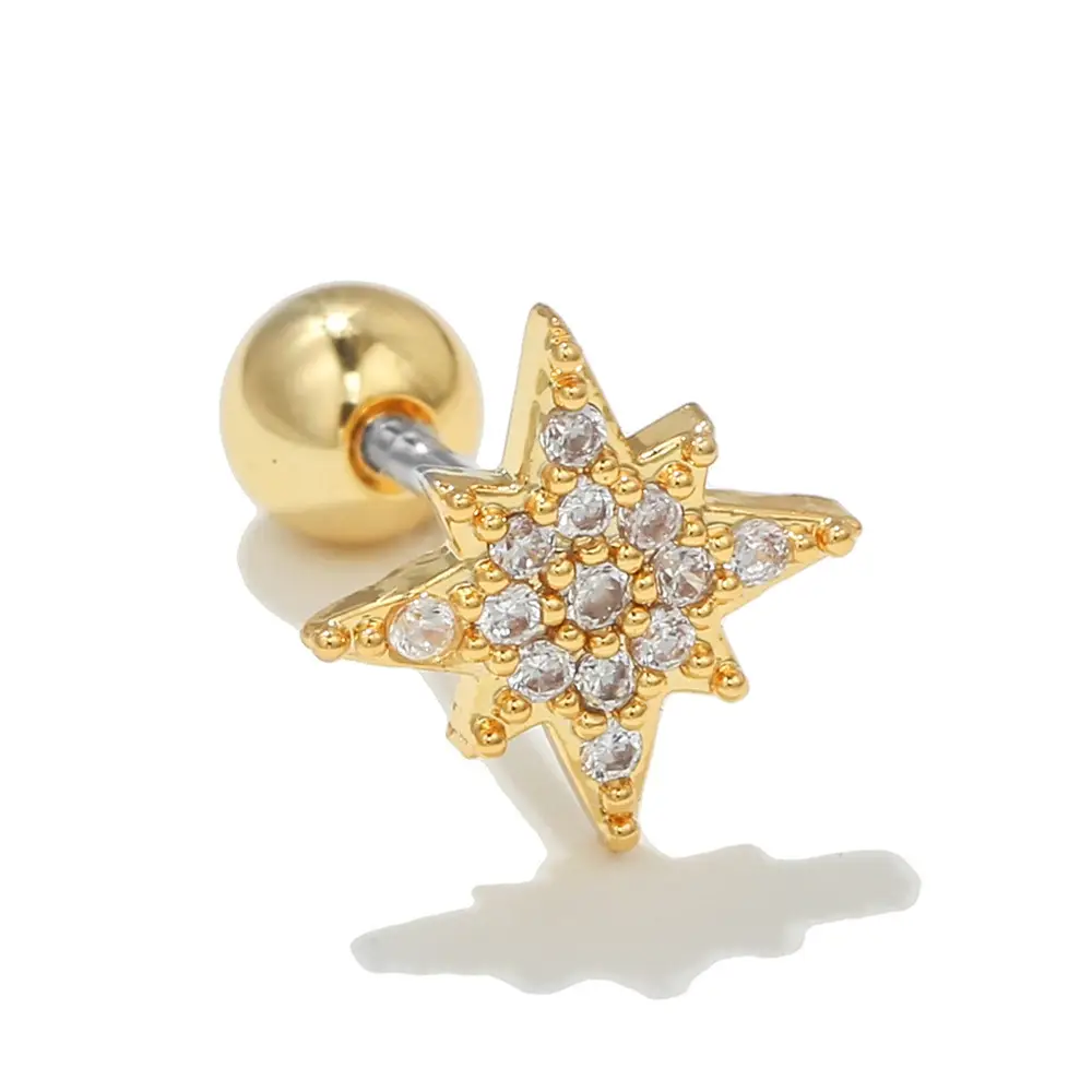 Star Shaped Gold Zircon Earrings for Women