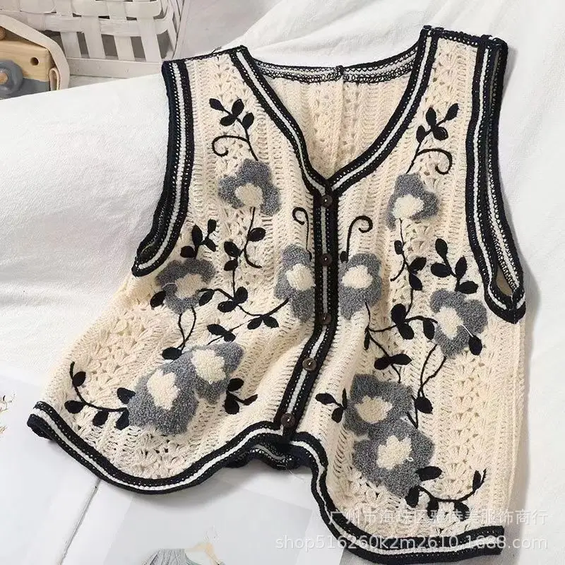 Black Crochet V-Neck Vest Women's Artistic Sleeveless Top - Image 10