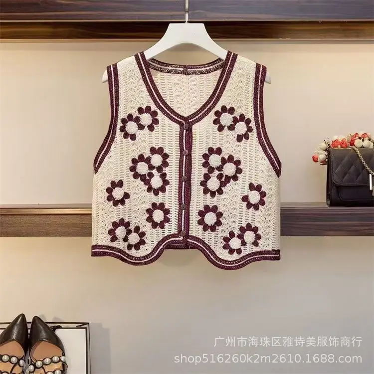 Black Crochet V-Neck Vest Women's Artistic Sleeveless Top - Image 13