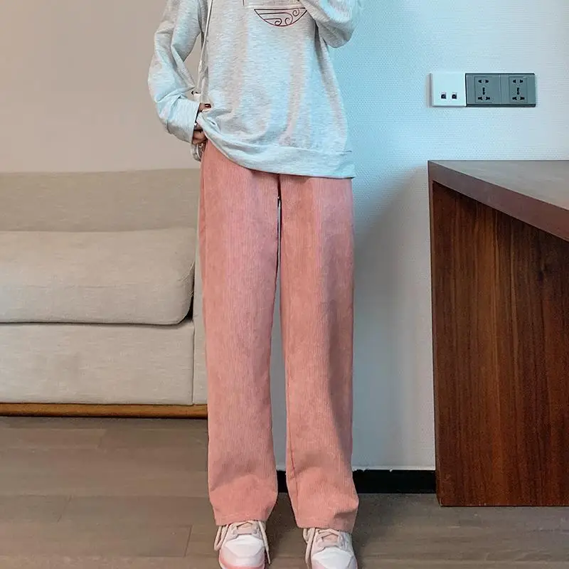 Women's 2022 Corduroy High Waist Pants Brown Loose Fit — feature 11