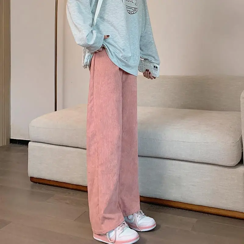 Women's 2022 Corduroy High Waist Pants Brown Loose Fit — feature 12