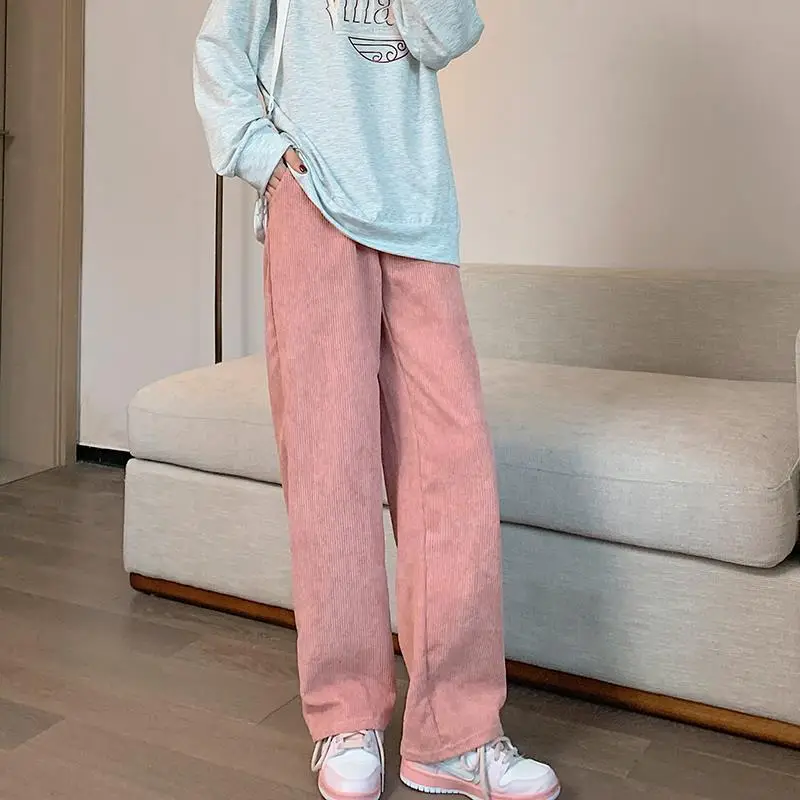 Women's 2022 Corduroy High Waist Pants Brown Loose Fit — feature 13