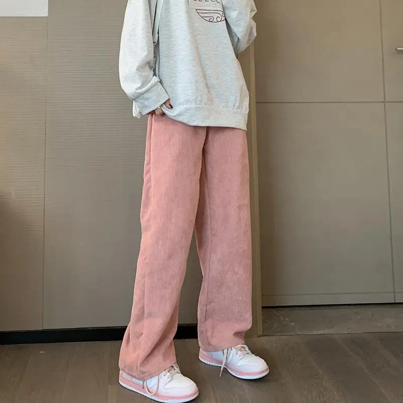 Women's 2022 Corduroy High Waist Pants Brown Loose Fit — feature 14
