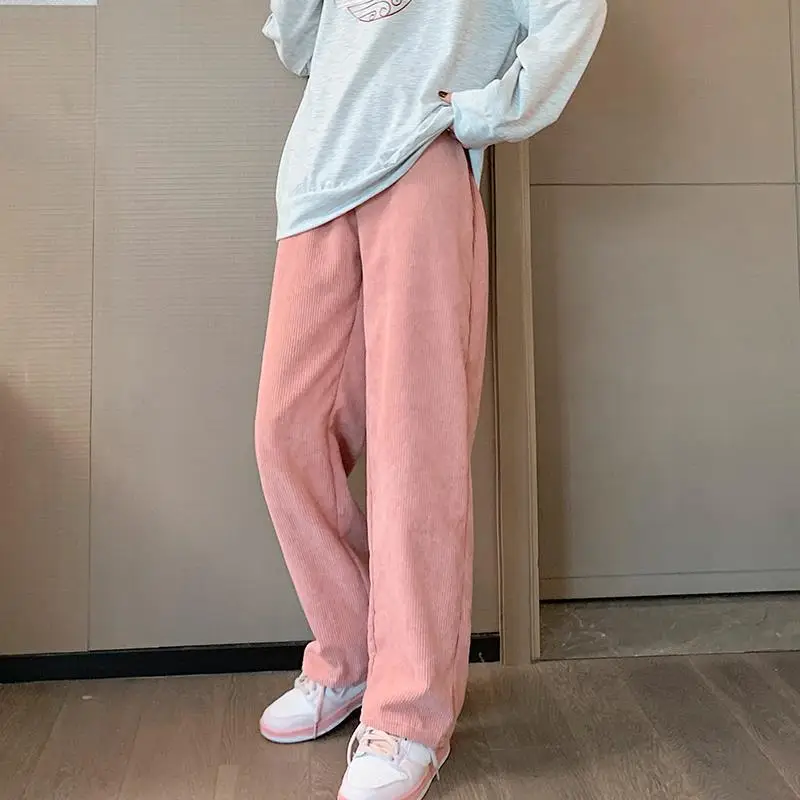 Women's 2022 Corduroy High Waist Pants Brown Loose Fit — feature 15