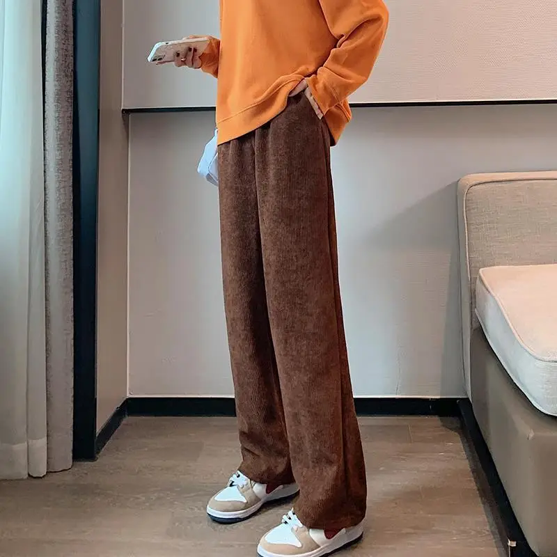 Women's 2022 Corduroy High Waist Pants Brown Loose Fit — feature 19