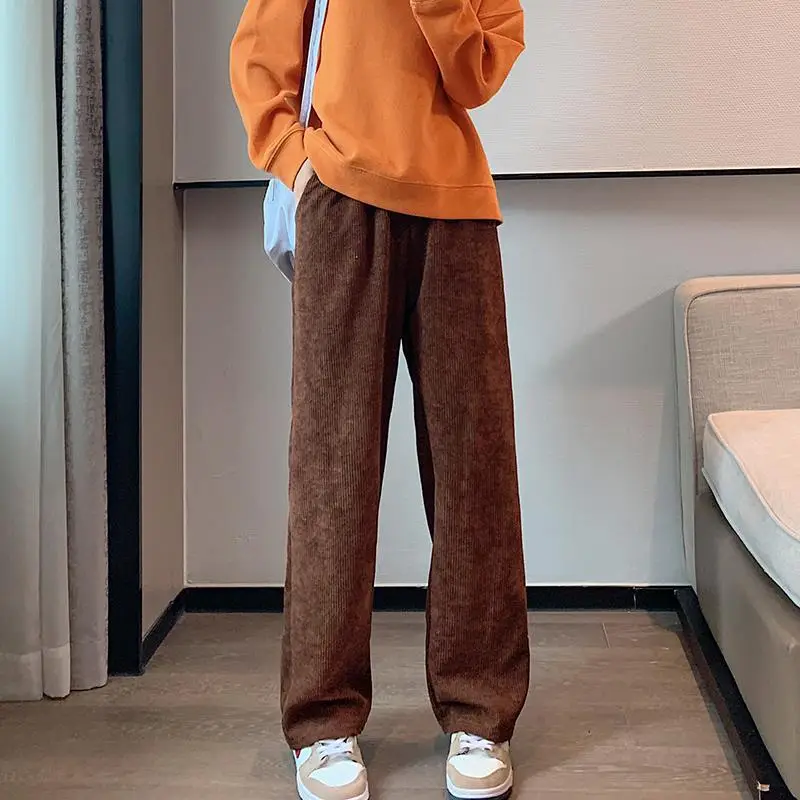 Women's 2022 Corduroy High Waist Pants Brown Loose Fit — feature 20