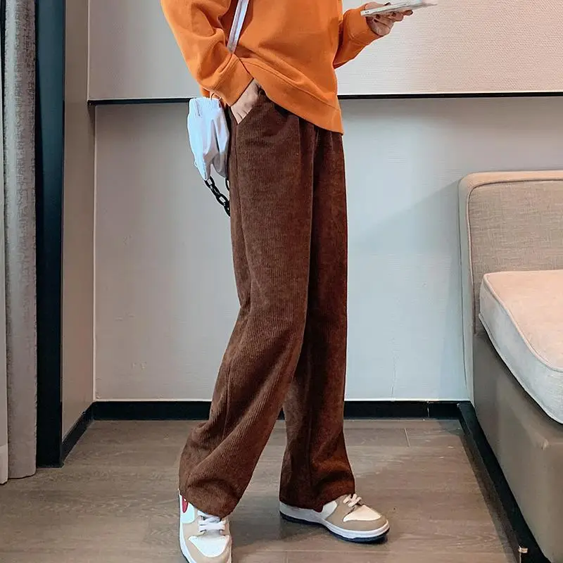 Women's 2022 Corduroy High Waist Pants Brown Loose Fit — feature 21