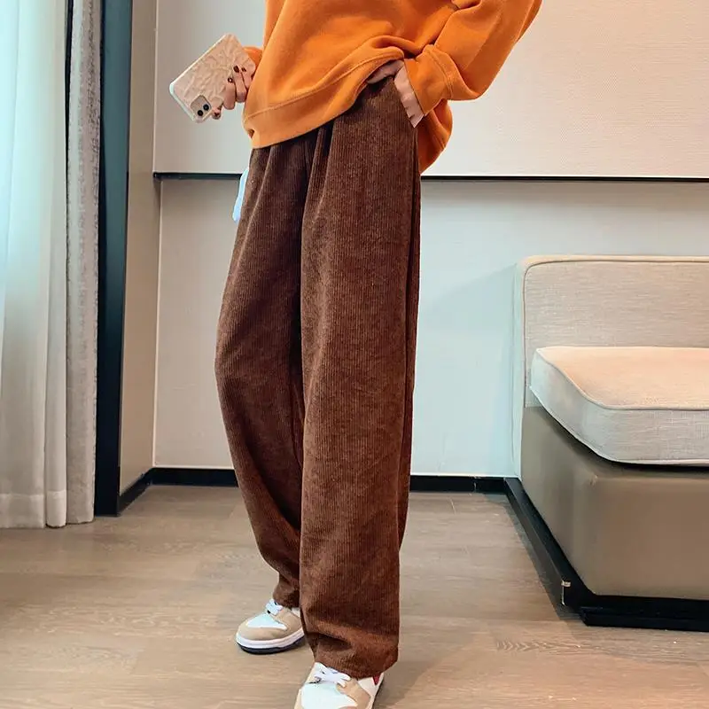 Women's 2022 Corduroy High Waist Pants Brown Loose Fit — feature 22