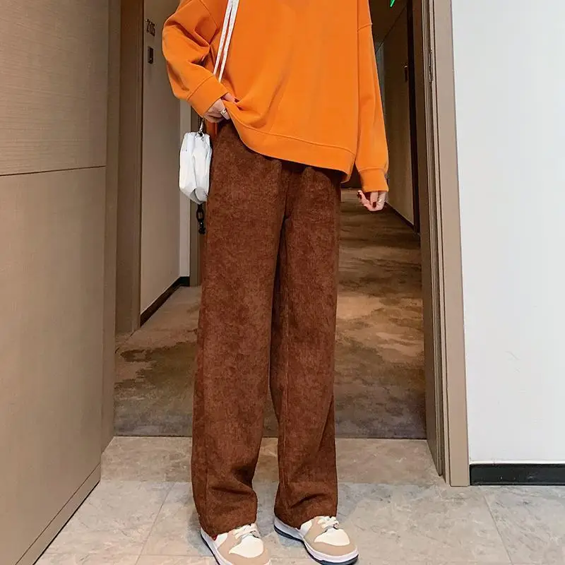 Women's 2022 Corduroy High Waist Pants Brown Loose Fit — feature 23