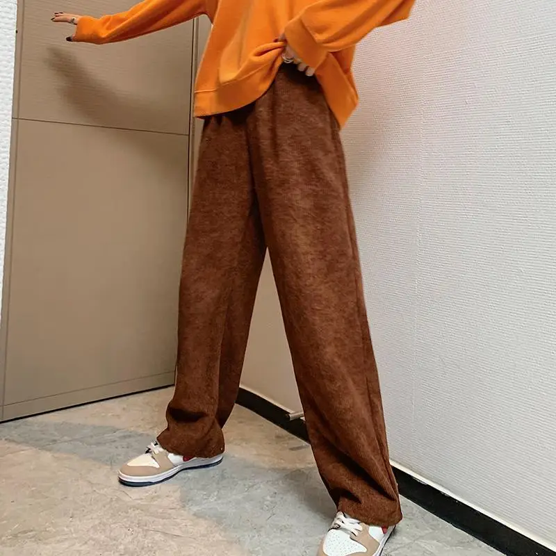 Women's 2022 Corduroy High Waist Pants Brown Loose Fit — feature 24