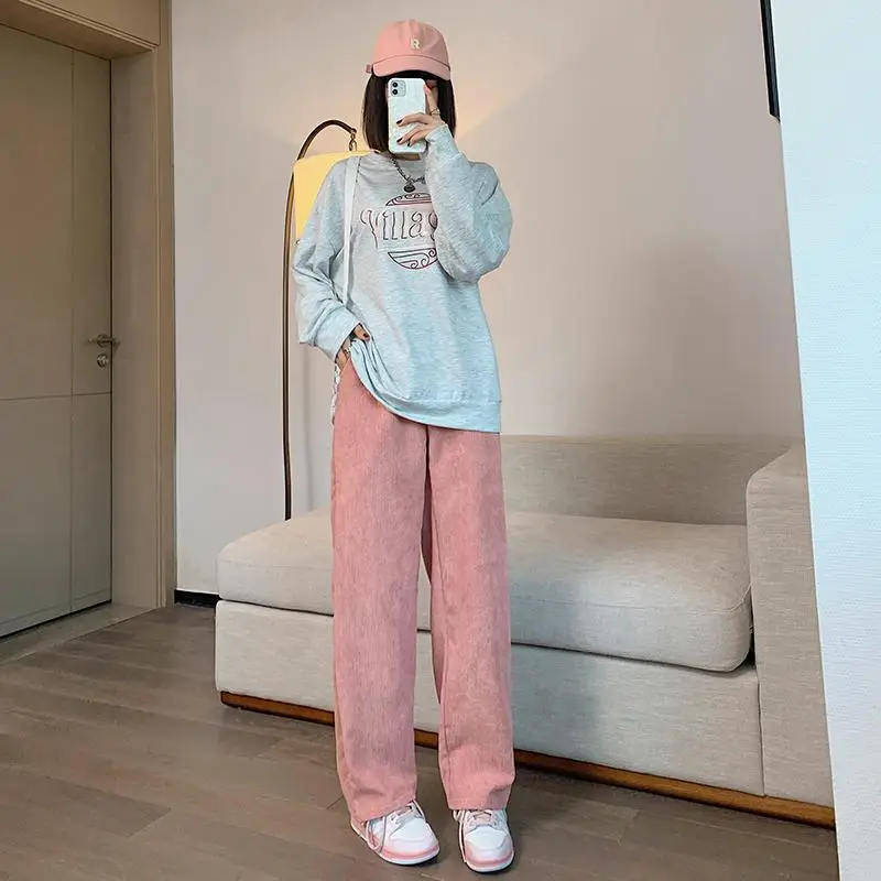 Women's 2022 Corduroy High Waist Pants Brown Loose Fit — feature 5