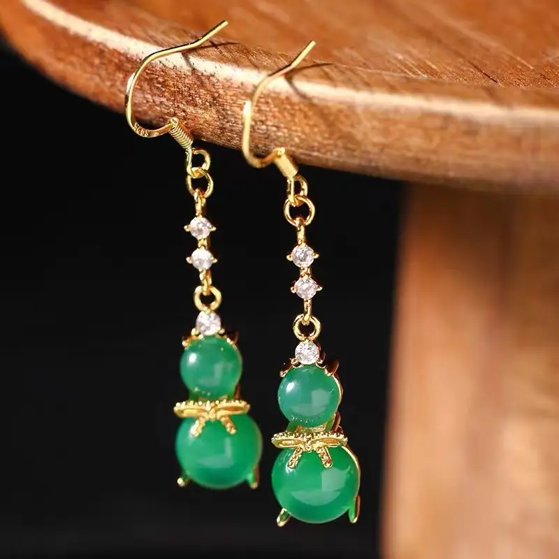 Green Tassel Earrings for Women Ancient Style