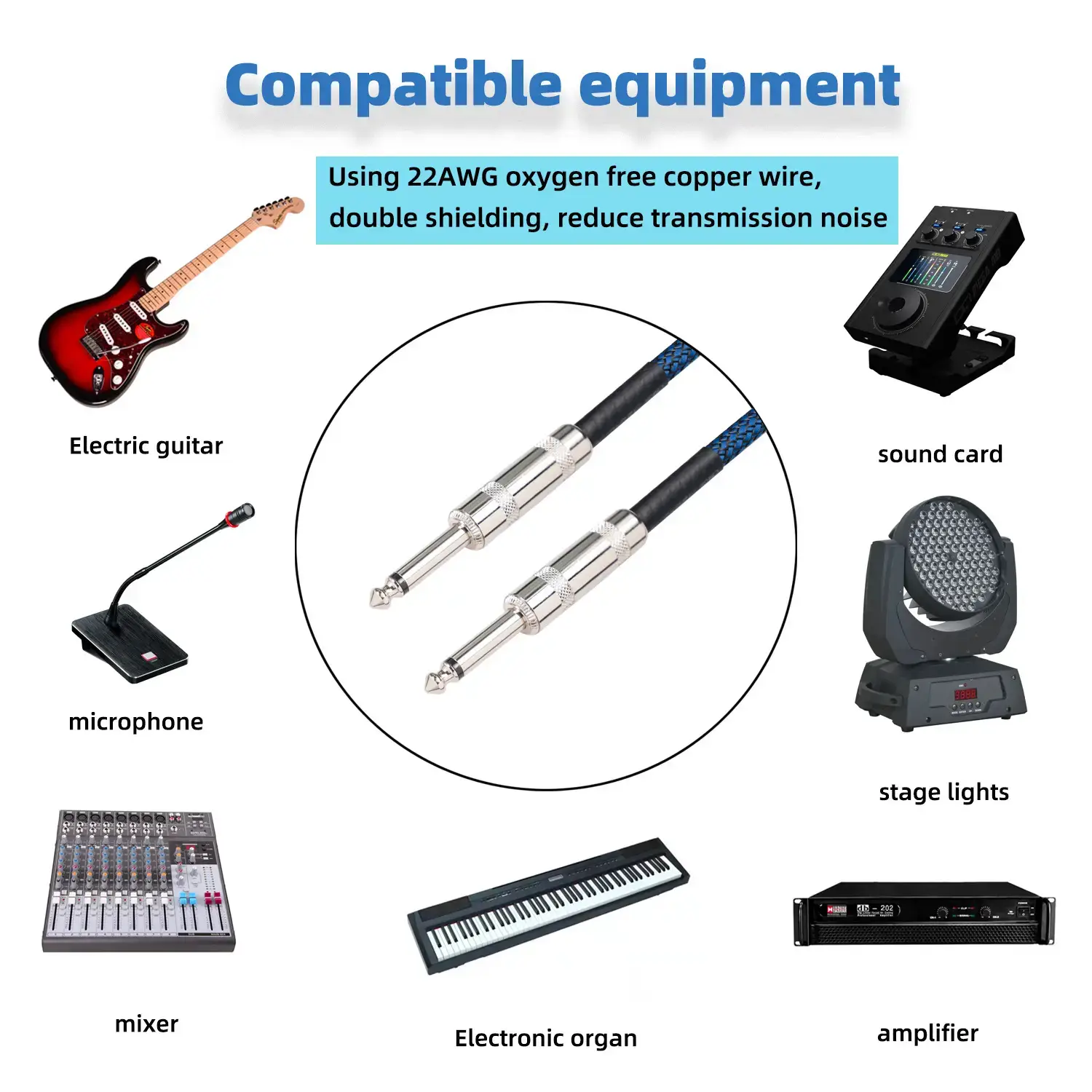 22AWG Pure Copper Guitar Cable 6.35mm Male - Image 2