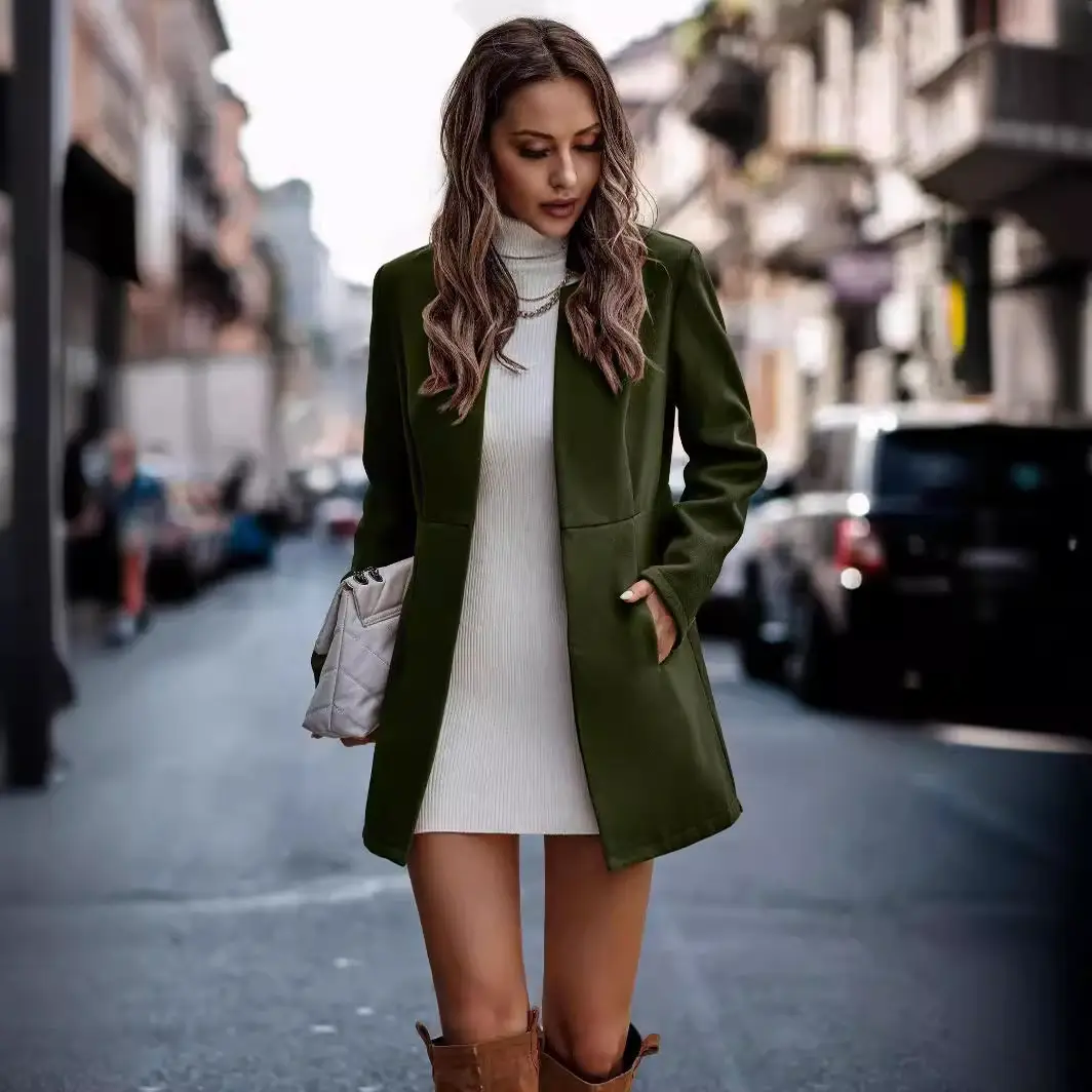 Women Woolen Coat 2025 Autumn Slim Fit Beige