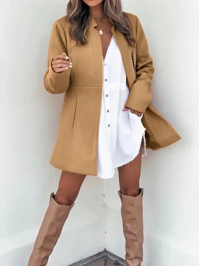 Women Woolen Coat 2025 Autumn Slim Fit Beige — feature 32