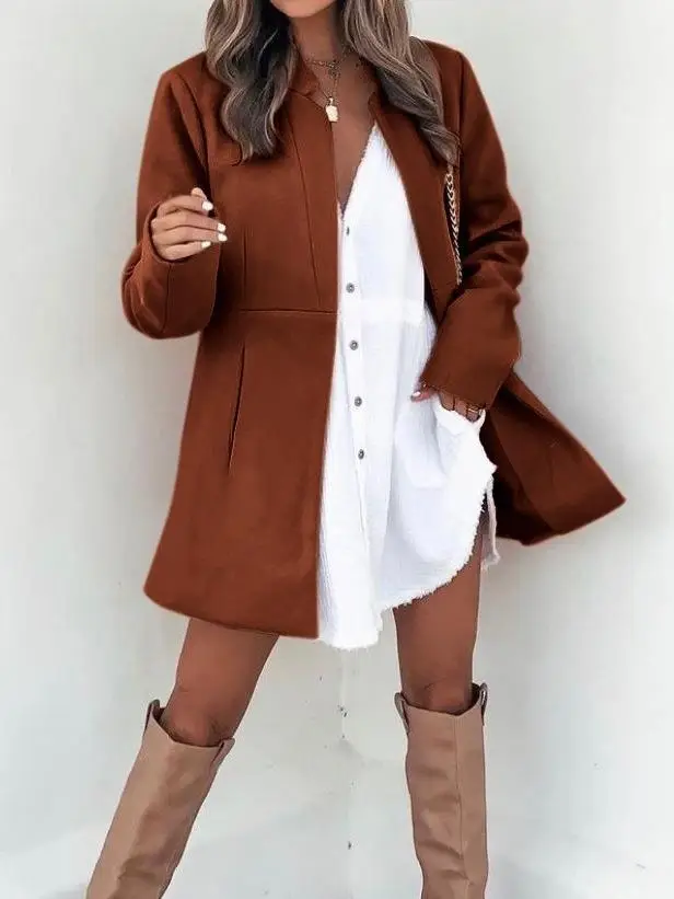 Women Woolen Coat 2025 Autumn Slim Fit Beige — feature 34