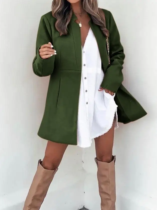 Women Woolen Coat 2025 Autumn Slim Fit Beige